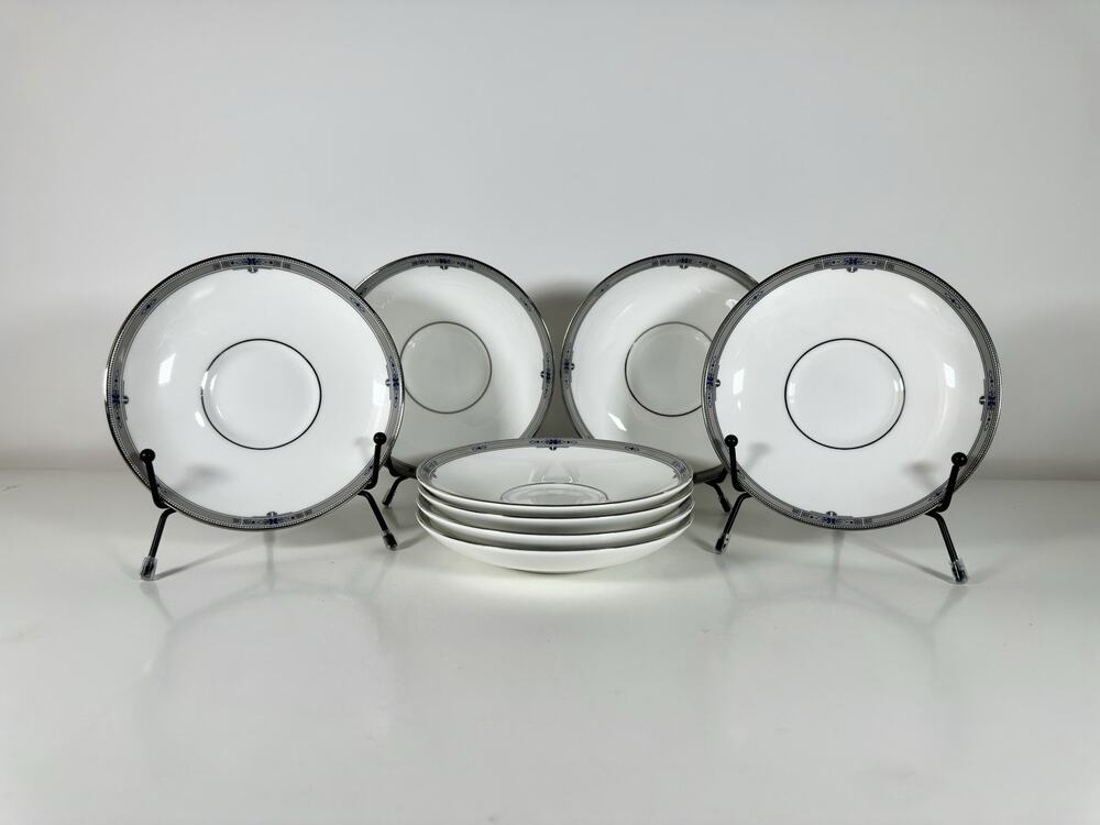 SET OF 8 Wedgwood Bone China AMHERST PLATINUM TRIM SAUCERS